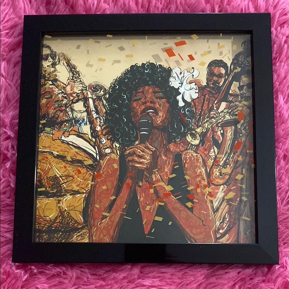 Soul Jazz Singer Art Print in Black Frame - Vibrant Multicolor